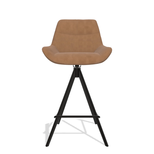 Bar Stool Bari 6459 in Leather B501 (caramel), black legs, front view