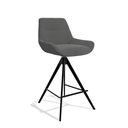 Bar Stool Bari 6459 in Leather B502 (dark grey), black legs, angled view