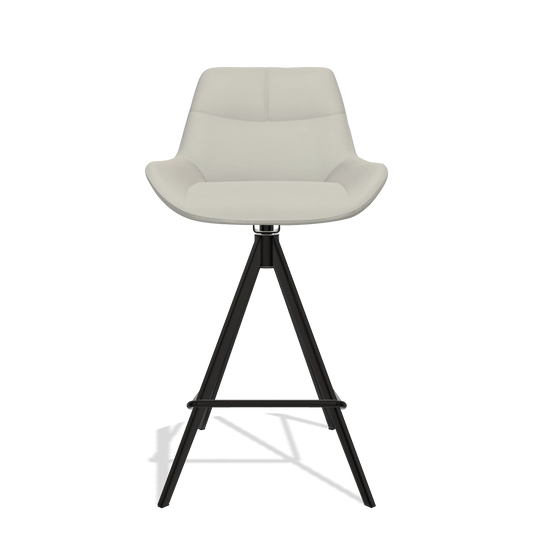 Bar Stool Bari 6459 in Leather B506 (light grey), black legs, front view