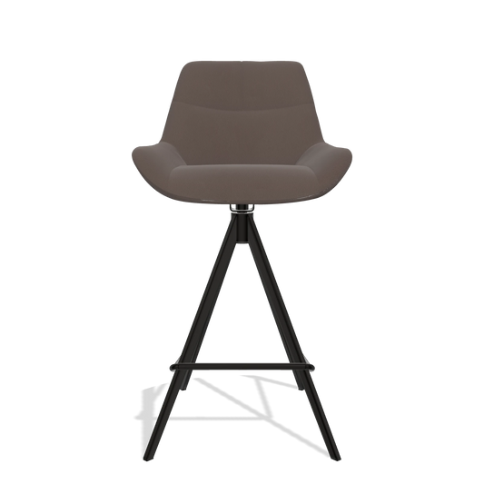 Bar Stool Bari 6459 in Leather B535 (brown), black legs, front view