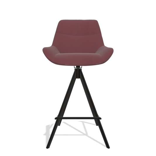 Bar Stool Bari 6459 in Leather B554 (brown), black legs, front view