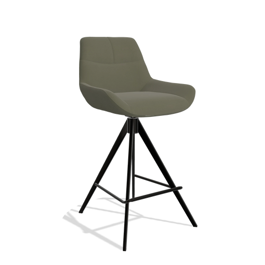 Bar Stool Bari 6459 in Leather B572 (olive), black legs, angled view