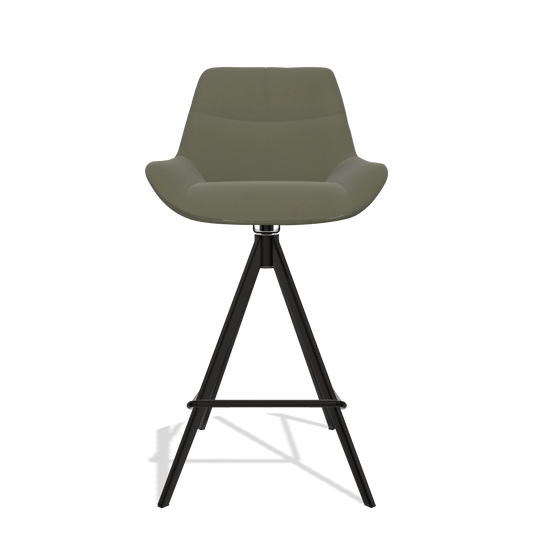 Bar Stool Bari 6459 in Leather B572 (olive), black legs, front view