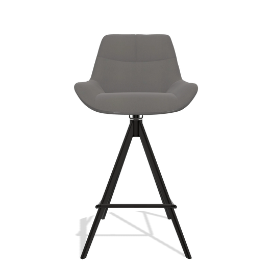 Bar Stool Bari 6459 in Leather B584 (dark grey), black legs, front view