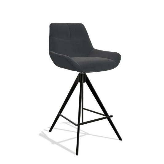 Bar Stool Bari 6459 in Leather B900 (black), black legs, angled view