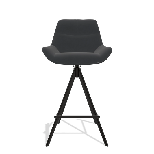 Bar Stool Bari 6459 in Leather B900 (black), black legs, front view