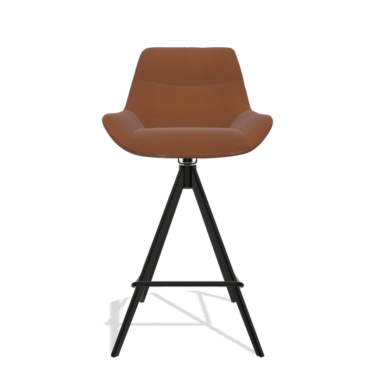 Bar Stool Bari 6459 in Leather B912 (rust), black legs, front view