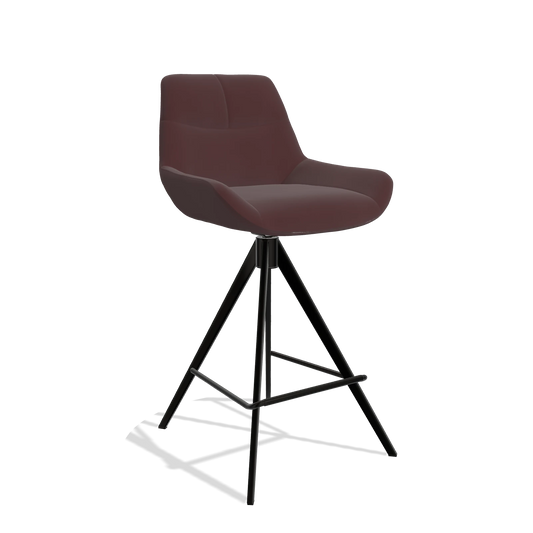Bar Stool Bari 6459 in Leather B938 (chocolate), black legs, angled view