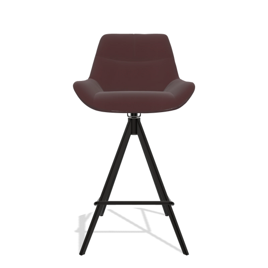 Bar Stool Bari 6459 in Leather B938 (chocolate), black legs, front view