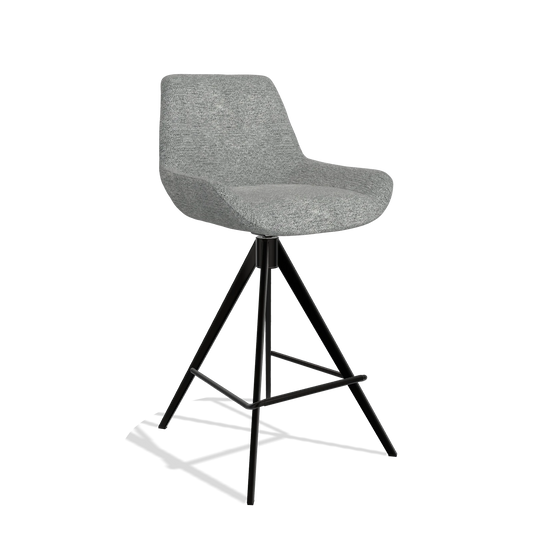 Sgabello da bar Bari 6459 in tessuto Mito 97 (tortora), gambe in nero, vista angolata