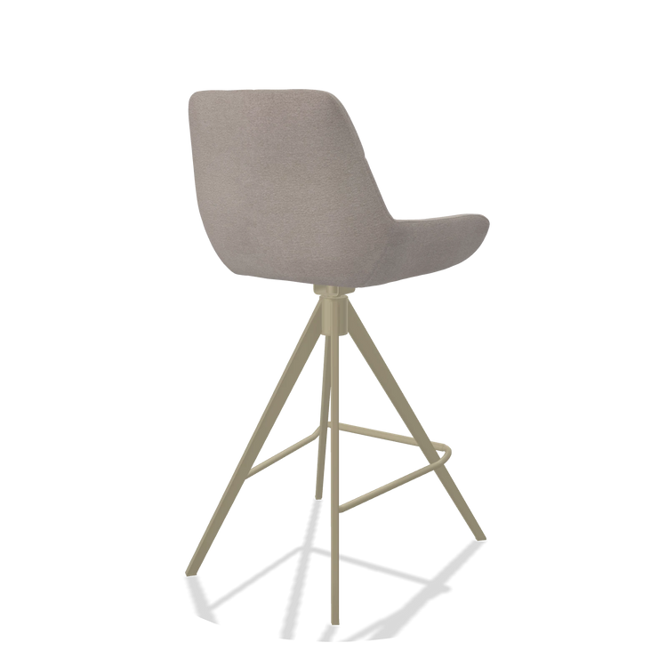 Sgabello da bar Bari 6459 in tessuto Stella 106 (greige), gambe in champagne, vista posteriore angolata