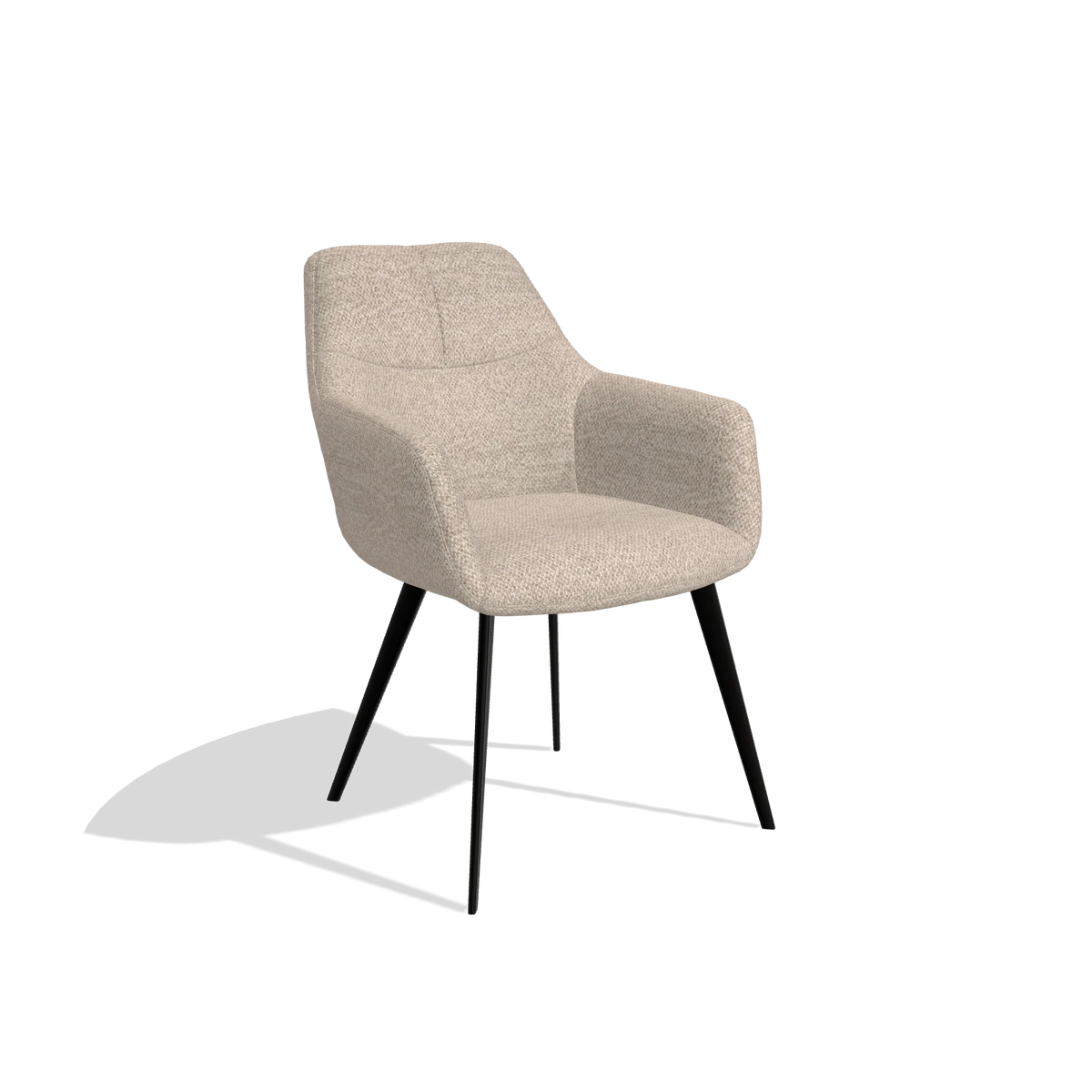 Silla de comedor Bari 6405 en tela Cayenne 196 (rosa palo), patas en negro, vista en ángulo
