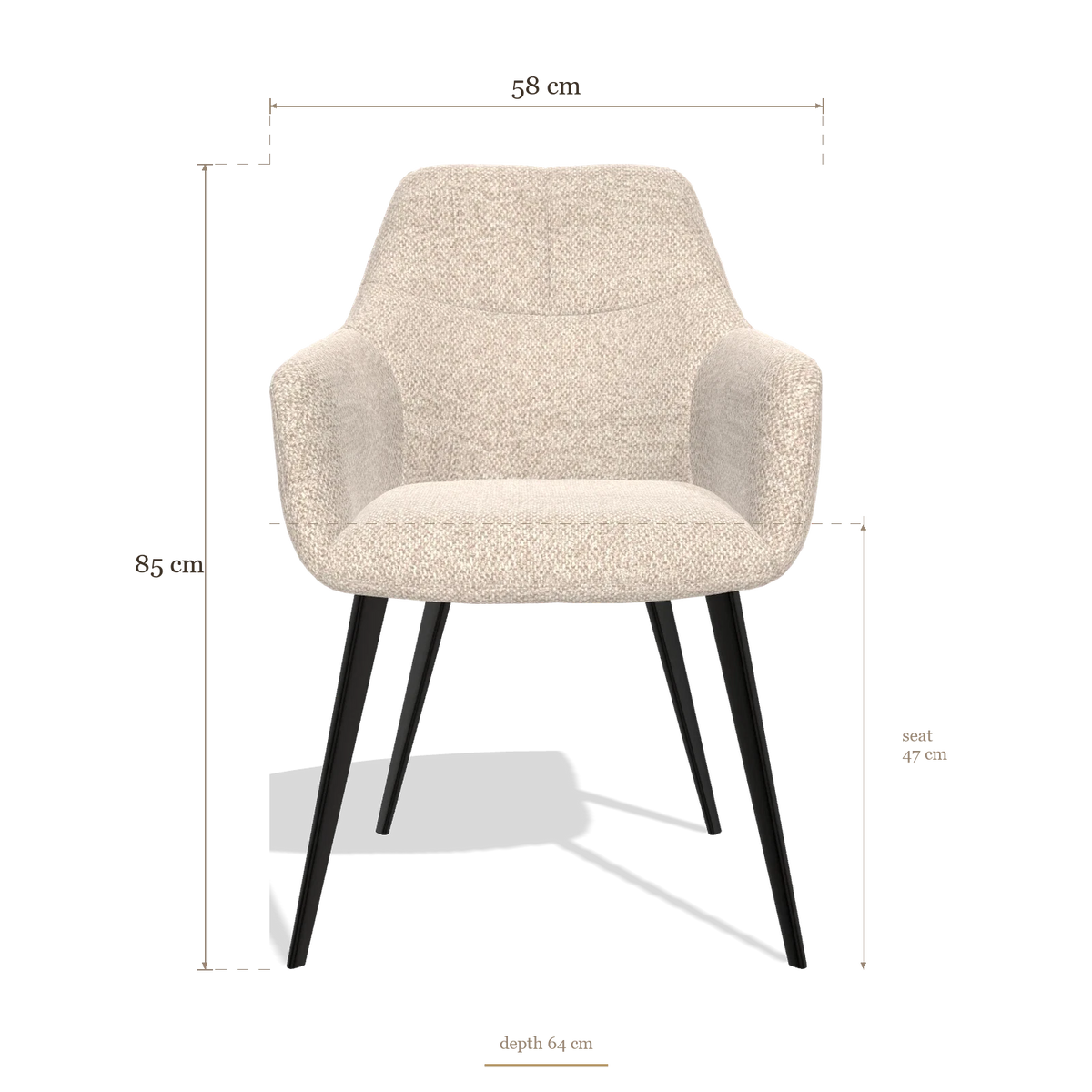 Silla de comedor Bari 6405, medidas 58 x 64 x 85 cm
