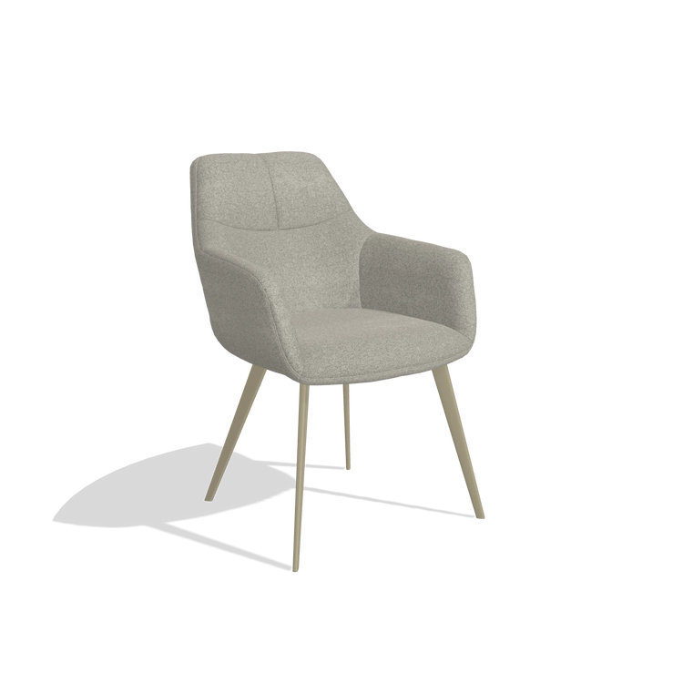 Dining Chair Bari 6405 in Glory 01 fabric (greige), champagne legs, angled view