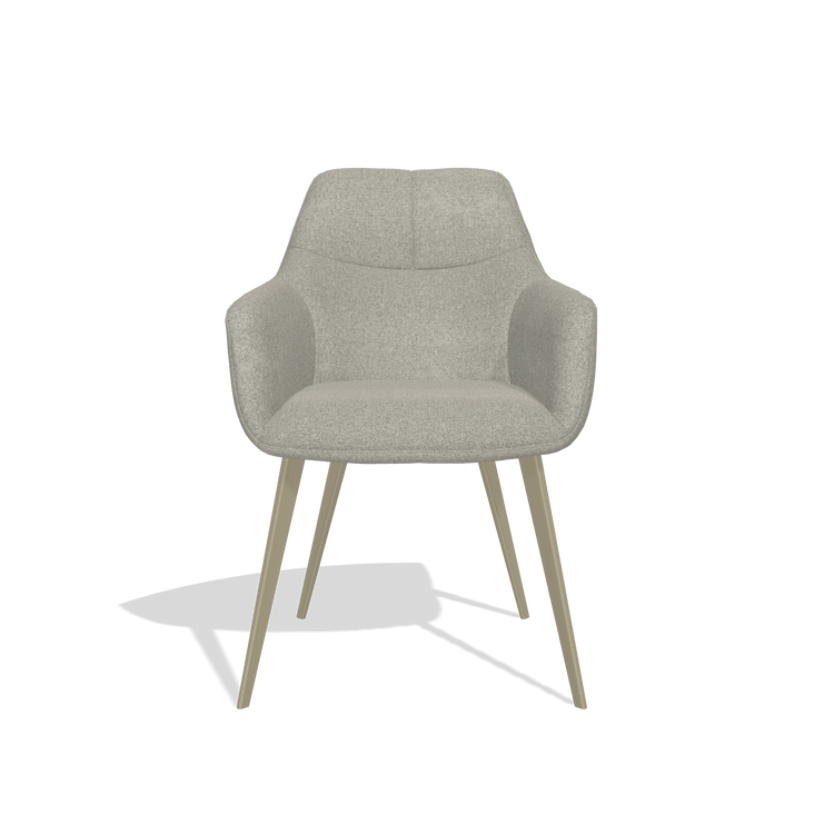 Dining Chair Bari 6405 in Glory 01 fabric (greige), champagne legs, front view