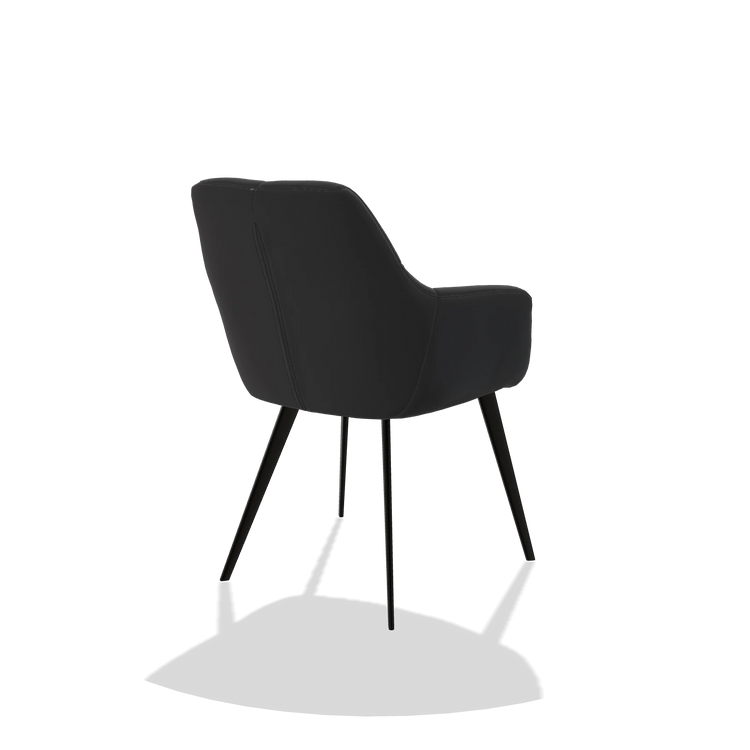 Silla de comedor Bari 6405 en Piel B500 (negro), patas en negro, vista trasera en ángulo