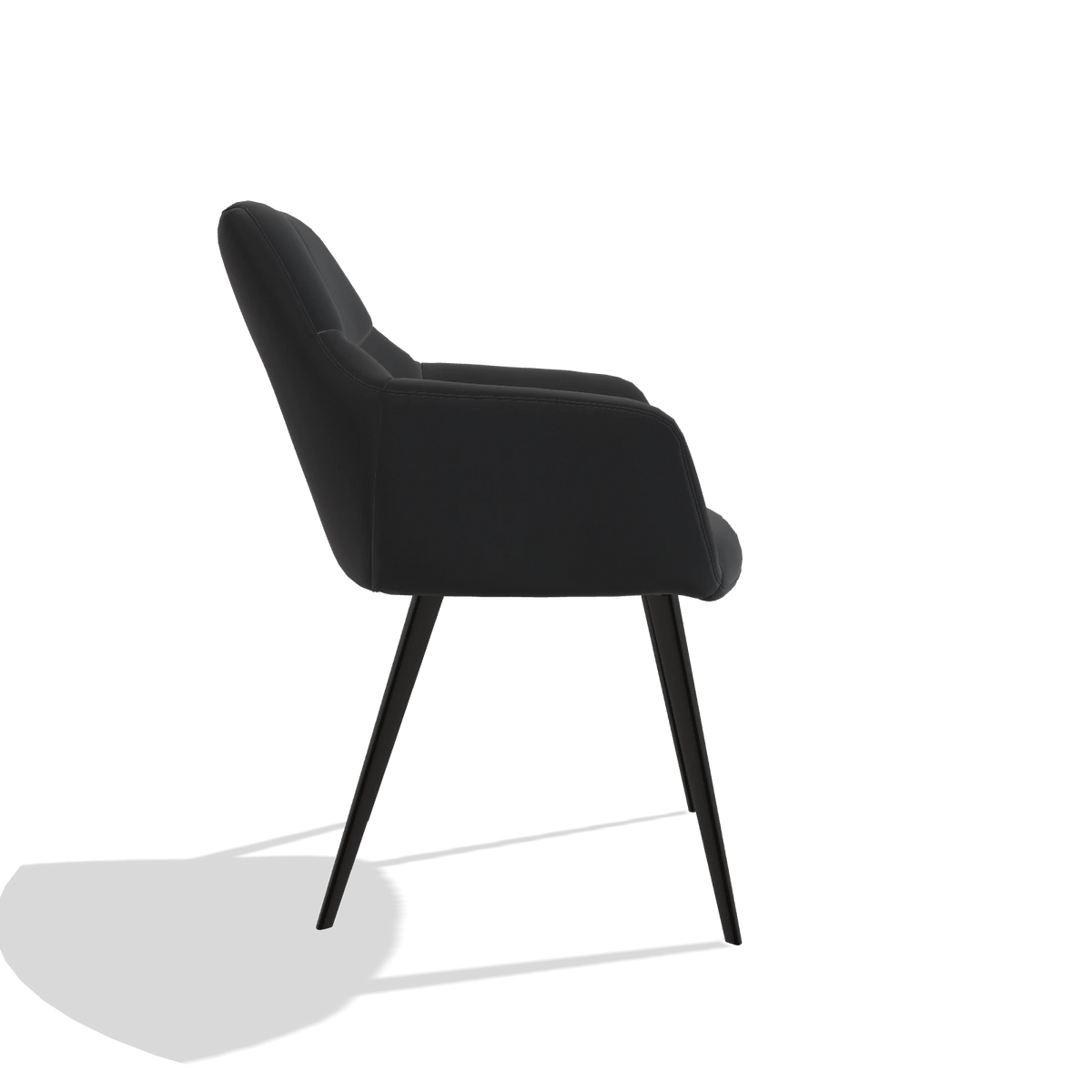 Silla de comedor Bari 6405 en Piel B500 (negro), patas en negro, vista lateral