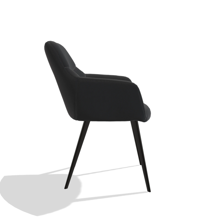 Silla de comedor Bari 6405 en Piel B500 (negro), patas en negro, vista lateral