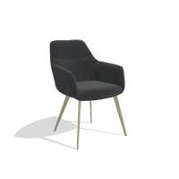 Silla de comedor Bari 6405 en Piel B500 (negro), patas en champán, vista en ángulo