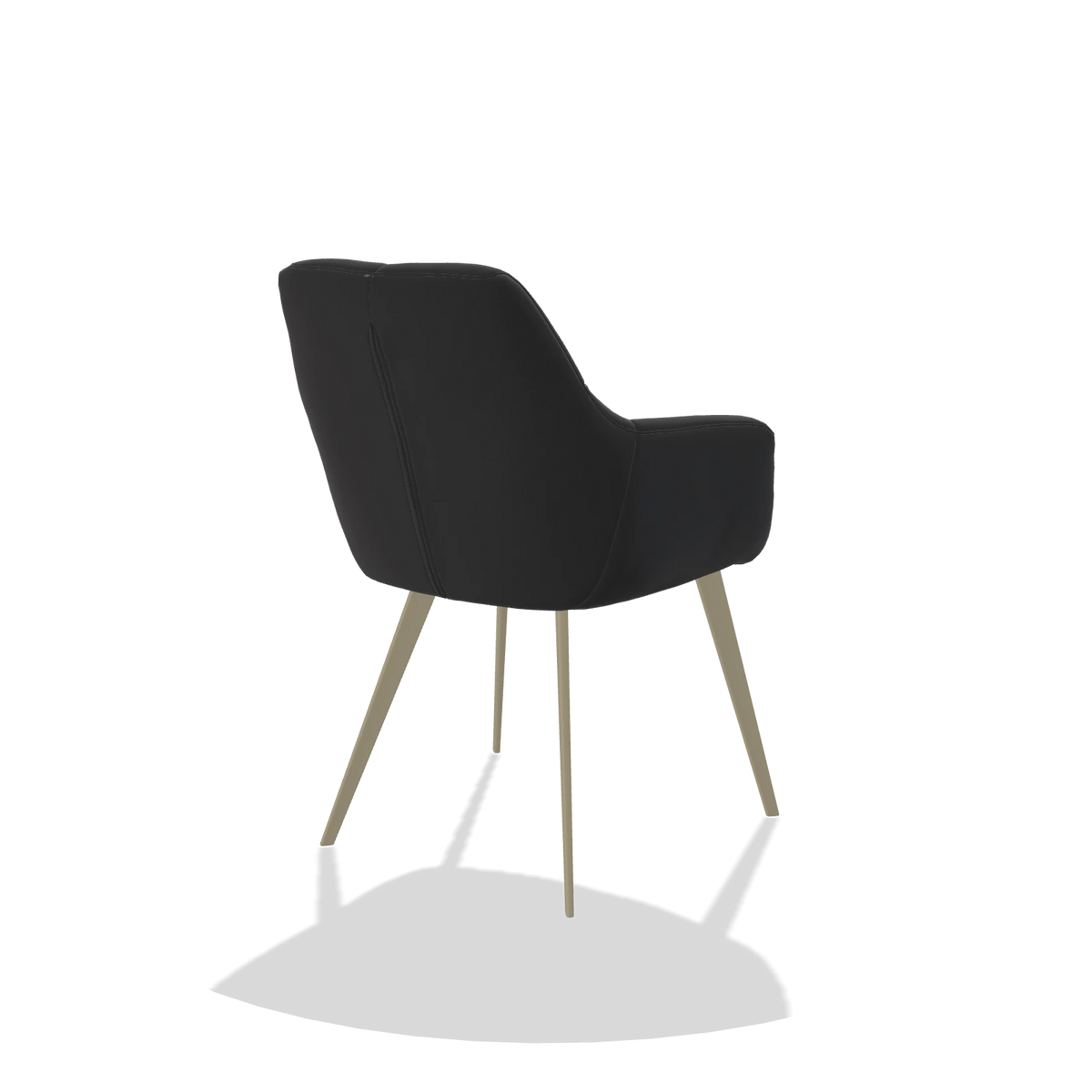 Silla de comedor Bari 6405 en Piel B500 (negro), patas en champán, vista trasera en ángulo