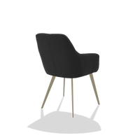 Silla de comedor Bari 6405 en Piel B500 (negro), patas en champán, vista trasera en ángulo