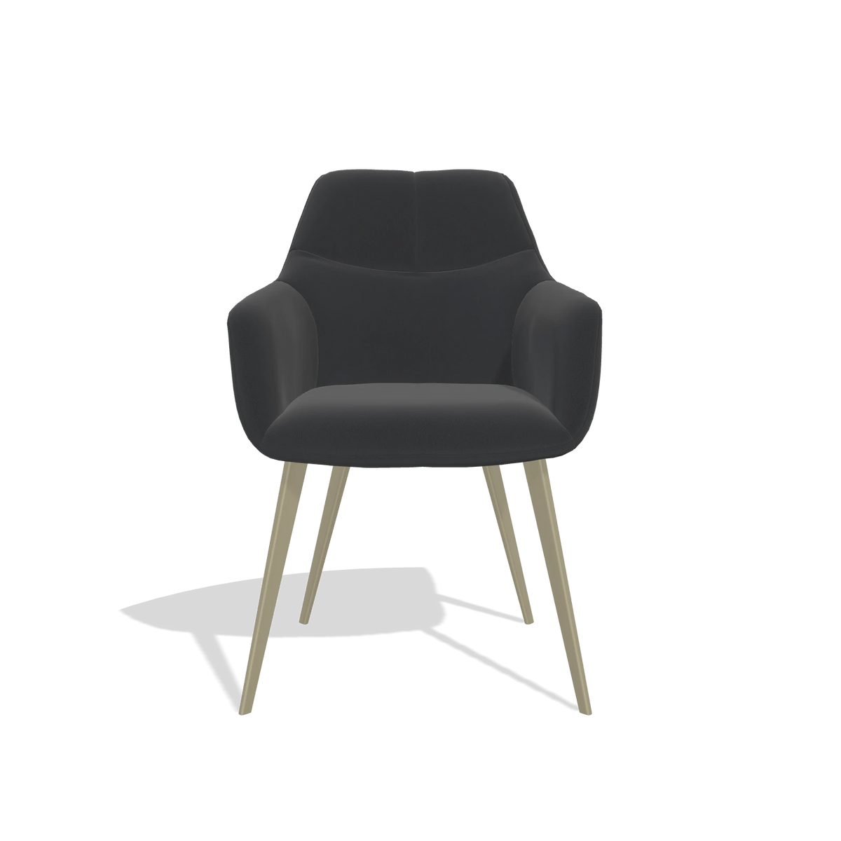 Silla de comedor Bari 6405 en Piel B500 (negro), patas en champán, vista frontal