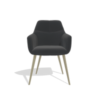 Silla de comedor Bari 6405 en Piel B500 (negro), patas en champán, vista frontal