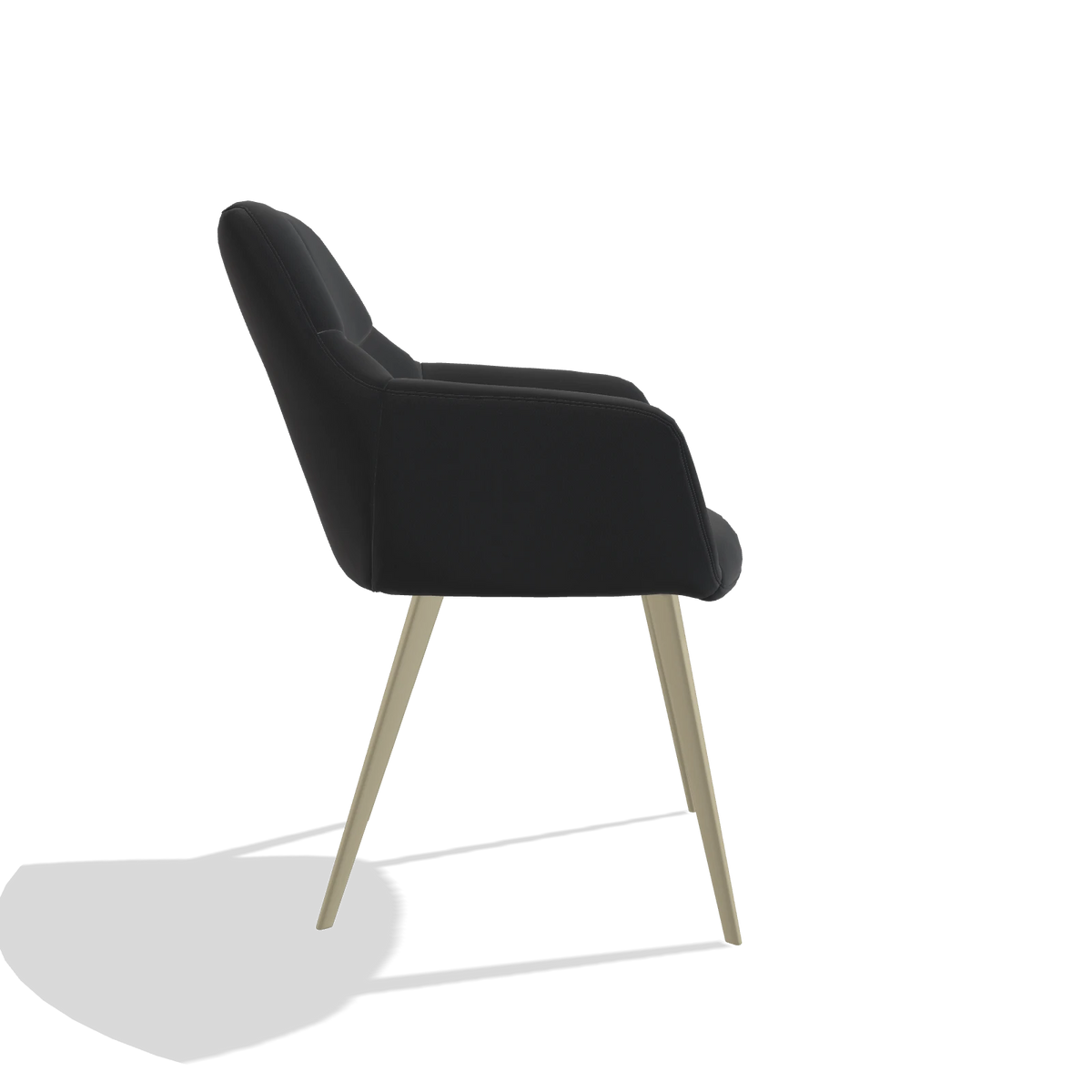 Silla de comedor Bari 6405 en Piel B500 (negro), patas en champán, vista lateral