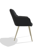 Silla de comedor Bari 6405 en Piel B500 (negro), patas en champán, vista lateral