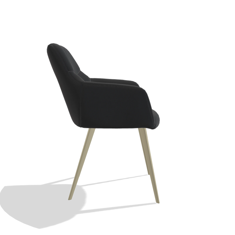 Silla de comedor Bari 6405 en Piel B500 (negro), patas en champán, vista lateral
