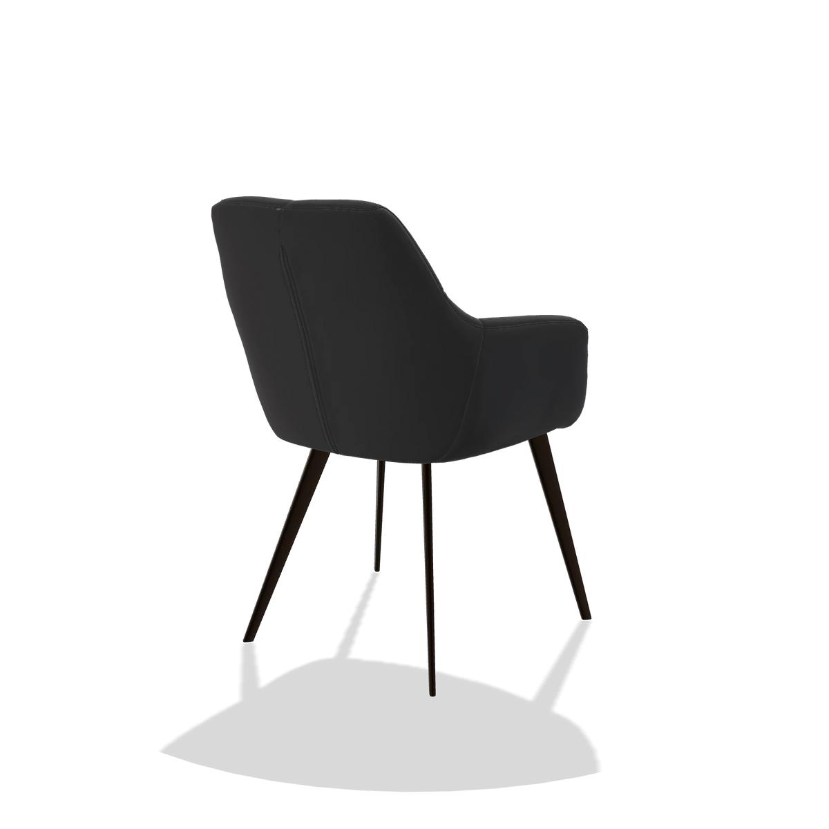 Silla de comedor Bari 6405 en Piel B500 (negro), patas en espresso, vista trasera en ángulo
