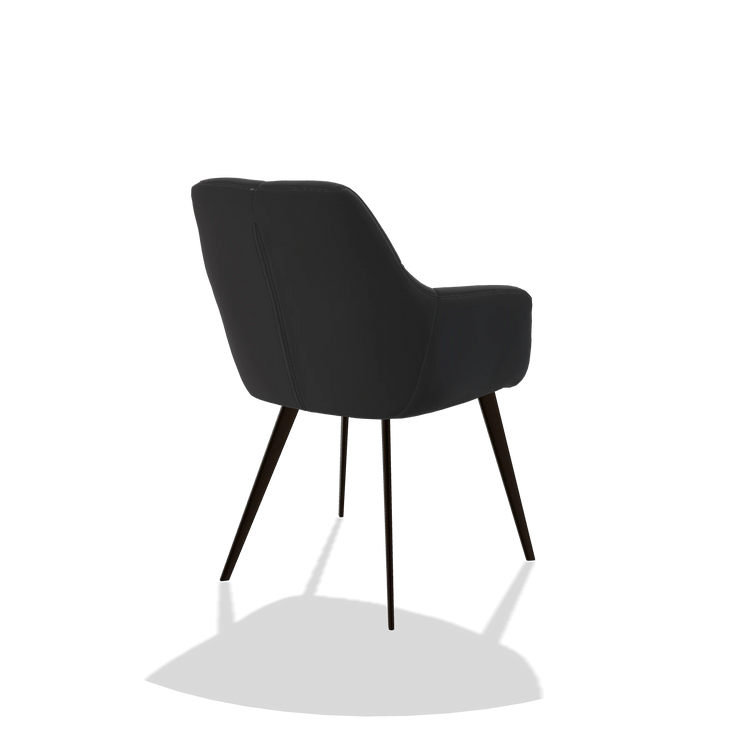 Silla de comedor Bari 6405 en Piel B500 (negro), patas en espresso, vista trasera en ángulo