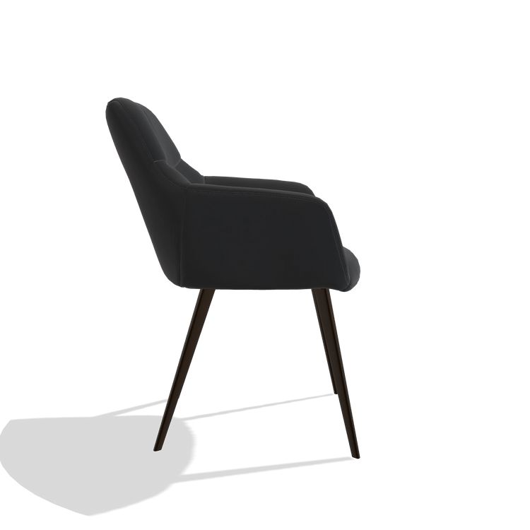 Silla de comedor Bari 6405 en Piel B500 (negro), patas en espresso, vista lateral