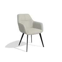 Silla de comedor Bari 6405 en Piel B506 (gris claro), patas en negro, vista en ángulo