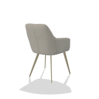 Silla de comedor Bari 6405 en Piel B506 (gris claro), patas en champán, vista trasera en ángulo