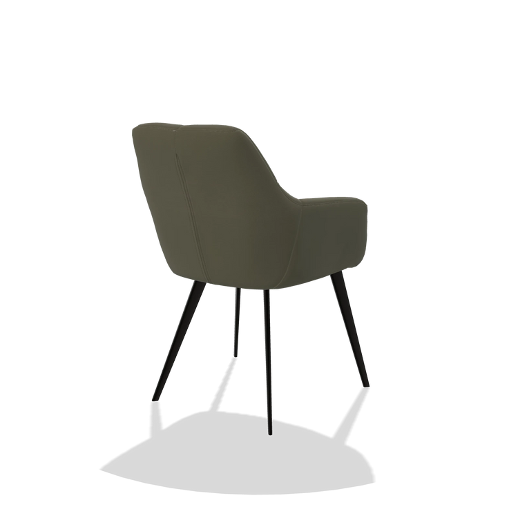 Sedia da pranzo Bari 6405 in Pelle B572 (oliva), gambe in nero, vista posteriore angolata