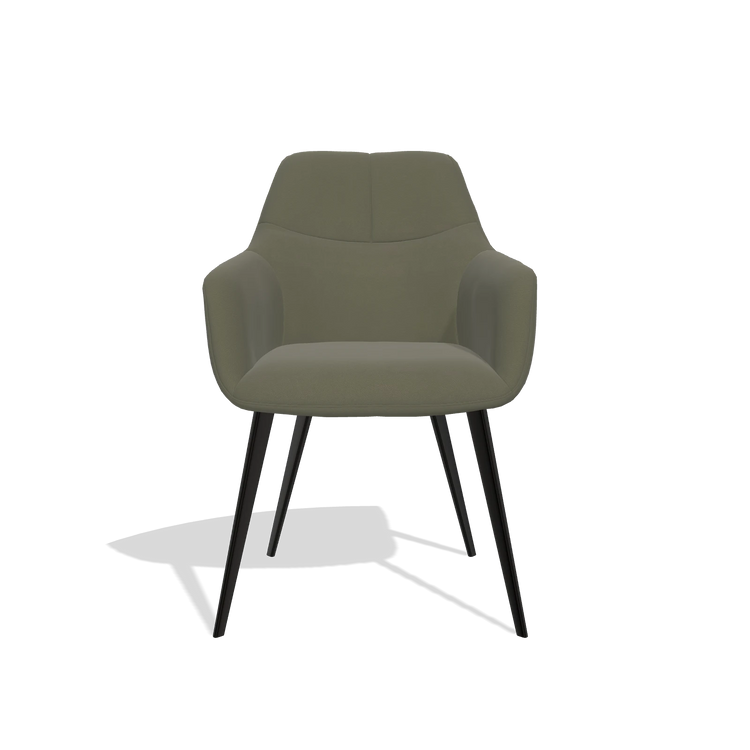Sedia da pranzo Bari 6405 in Pelle B572 (oliva), gambe in nero, vista frontale