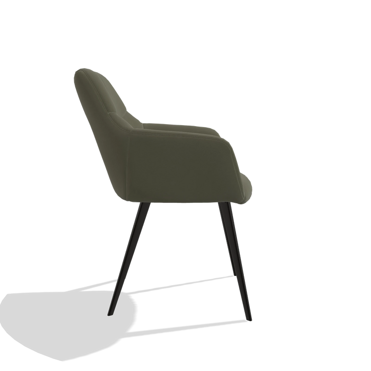 Sedia da pranzo Bari 6405 in Pelle B572 (oliva), gambe in nero, vista laterale