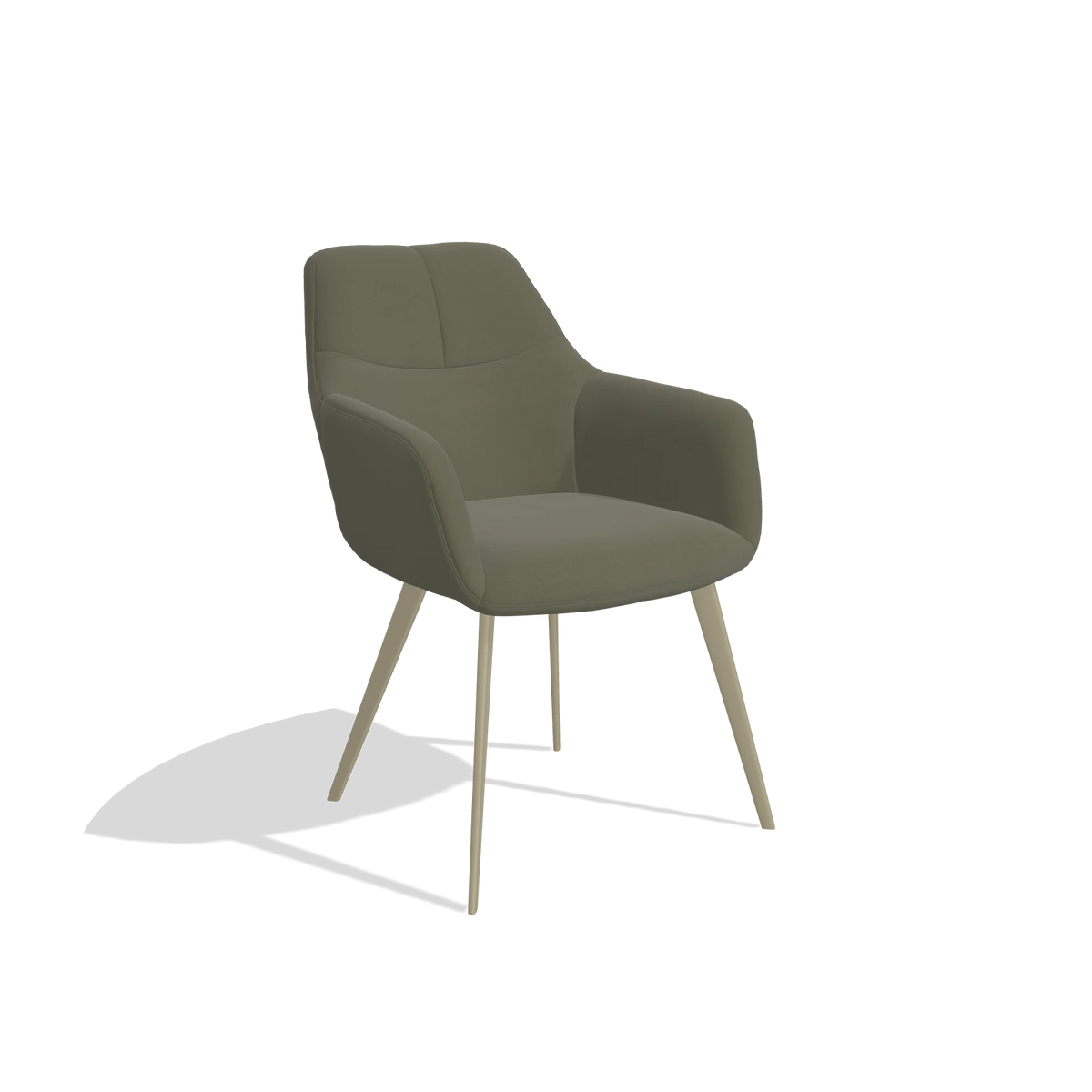 Sedia da pranzo Bari 6405 in Pelle B572 (oliva), gambe in champagne, vista angolata
