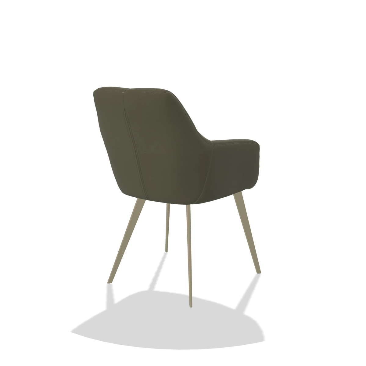 Sedia da pranzo Bari 6405 in Pelle B572 (oliva), gambe in champagne, vista posteriore angolata