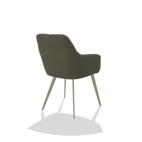Sedia da pranzo Bari 6405 in Pelle B572 (oliva), gambe in champagne, vista posteriore angolata