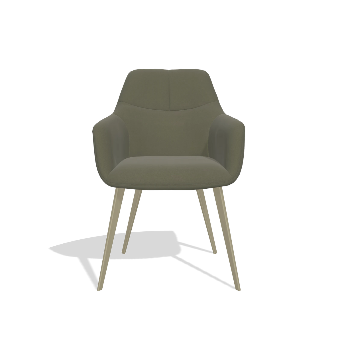 Sedia da pranzo Bari 6405 in Pelle B572 (oliva), gambe in champagne, vista frontale