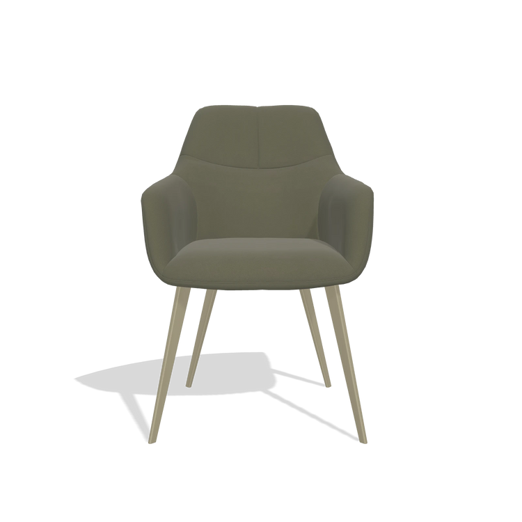 Sedia da pranzo Bari 6405 in Pelle B572 (oliva), gambe in champagne, vista frontale