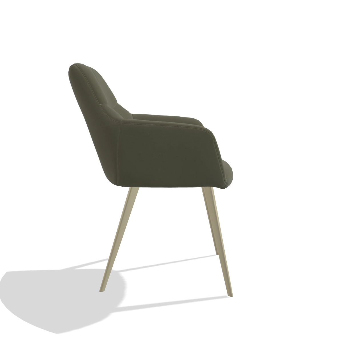 Sedia da pranzo Bari 6405 in Pelle B572 (oliva), gambe in champagne, vista laterale