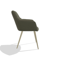 Sedia da pranzo Bari 6405 in Pelle B572 (oliva), gambe in champagne, vista laterale