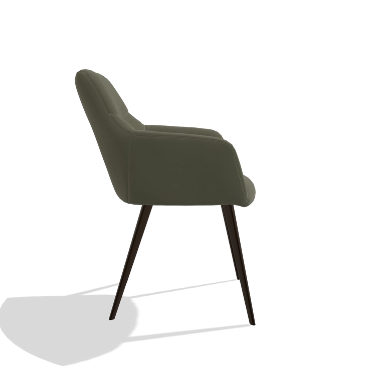 Sedia da pranzo Bari 6405 in Pelle B572 (oliva), gambe in espresso, vista laterale