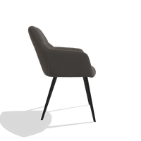 Silla de comedor Bari 6405 en Piel B918 (gris oscuro), patas en negro, vista lateral