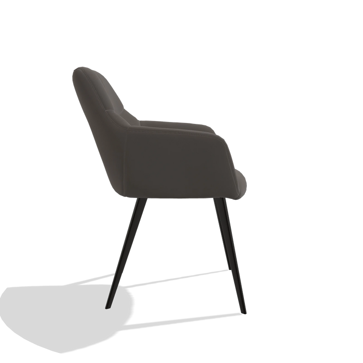 Silla de comedor Bari 6405 en Piel B918 (gris oscuro), patas en negro, vista lateral