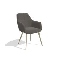 Silla de comedor Bari 6405 en Piel B918 (gris oscuro), patas en champán, vista en ángulo