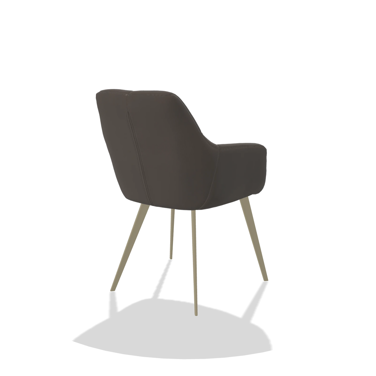 Silla de comedor Bari 6405 en Piel B918 (gris oscuro), patas en champán, vista trasera en ángulo